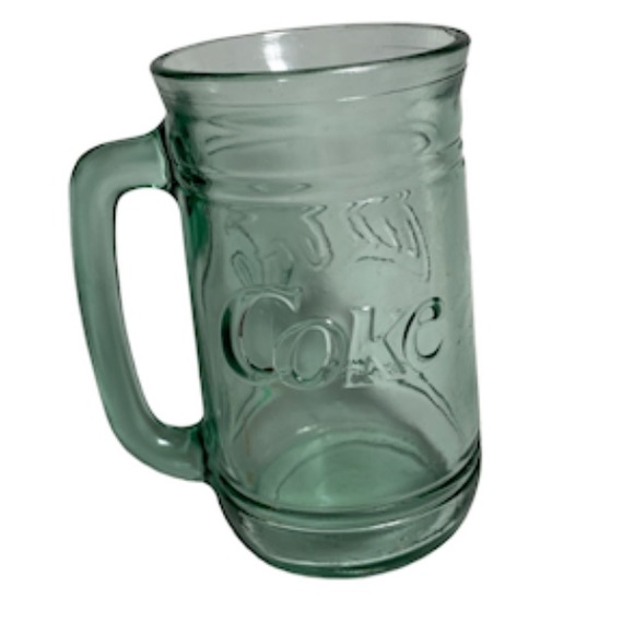 Coca Cola Coke Embossed Logo Green Glass Stein Mug Handle - Picture 3 of 4